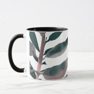 Rustika botaniska blad i vattenfärg med rosaton mugg