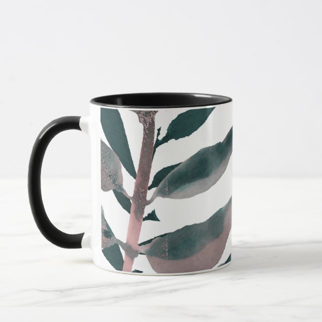 Rustika botaniska blad i vattenfärg med rosaton mugg (Vänster)