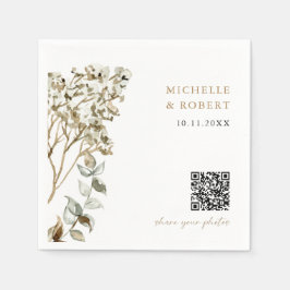 Rustika Botaniska QR-kod Dela dina foton Bröllop Pappersservett