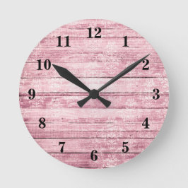 Rustika Brädor i Shabby Rosa Trä med Patina Rund Klocka