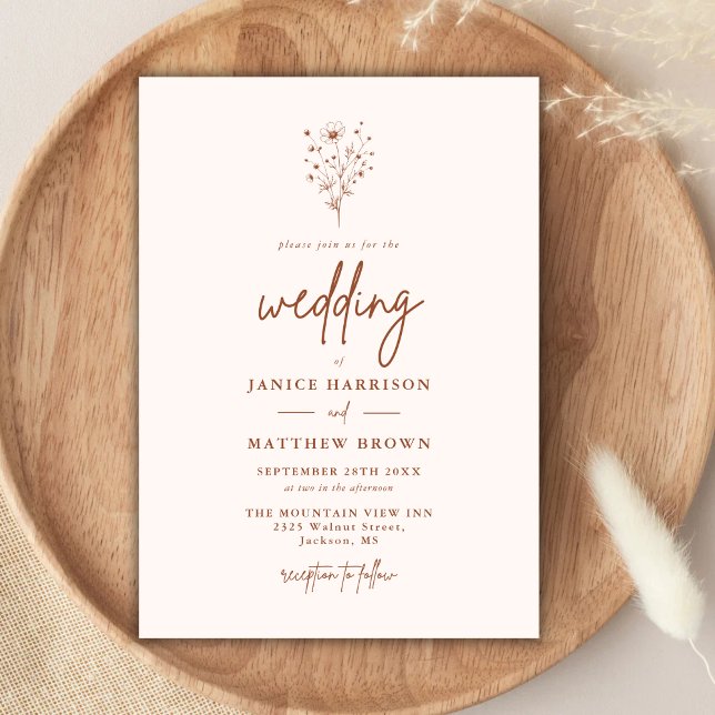 Rustika brända orange botaniska bröllop inbjudningar (Rustic burnt orange botanicals wedding invitation sets a warm tone with a personalized elegant touch)