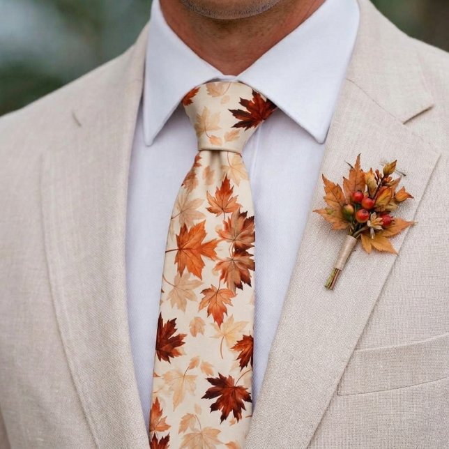 Rustika Bröllop Brudgum Höstlöv Slips (Rustic Autumn Leaves Fall Wedding Groom Neck Tie)