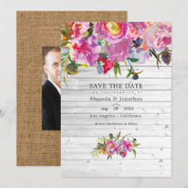 Rustika Bröllop i Vintage Rosa Peonys Vattenfärg Spara Datumet