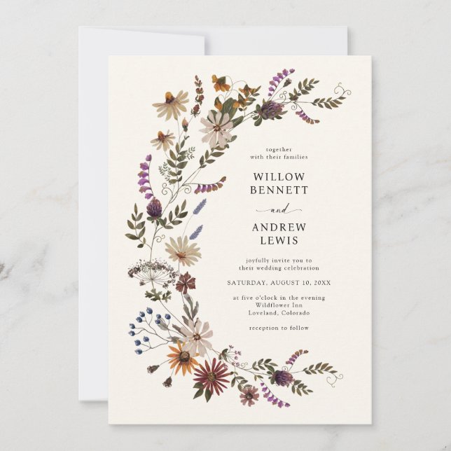 Rustika Bröllop med Vilda Blommor Inbjudningar (Framsida)