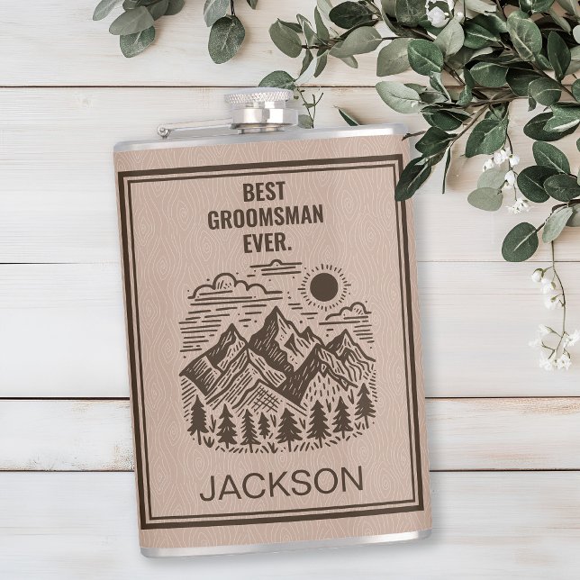 Rustika Bröllop Modern Berg Brudgum Fickplunta (Rustic Modern Mountain Groomsman Custom Flask)