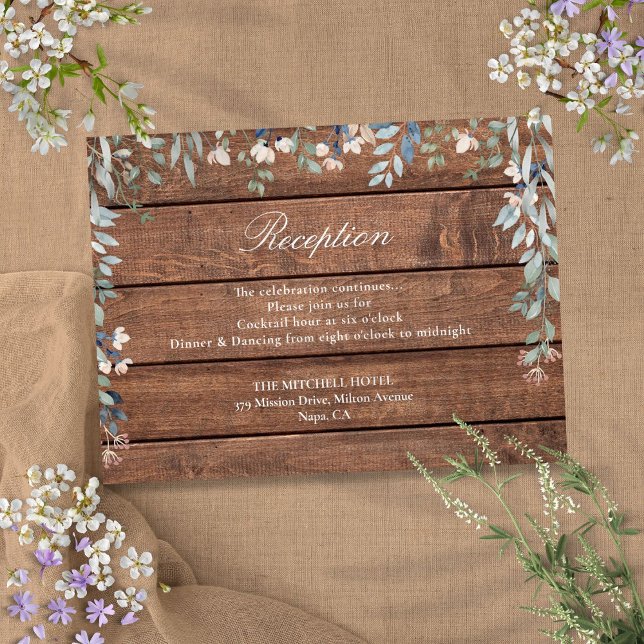 Rustika Bröllopsblommor Blommig Bröllopsmottagning Tilläggskort (Rustic Wood Wildflowers Floral Wedding Reception Enclosure Card)