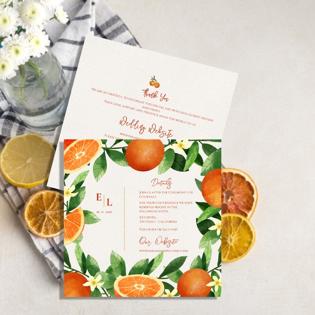Rustika Bröllopsdetaljer Citrus Orange Greenery Tilläggskort (Rustic Greenery Citrus Orange Wedding Details Enclosure Card)