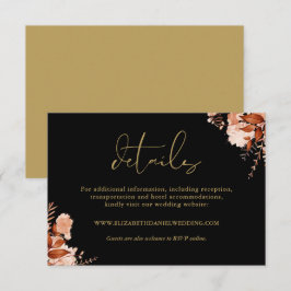 Rustika Bröllopsdetaljer i Blommor, Svart och Guld Tilläggskort