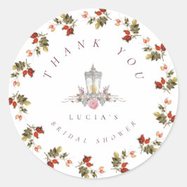 Rustika Bröllopsdusch Rosa Blommor Tack Kort Runt Klistermärke