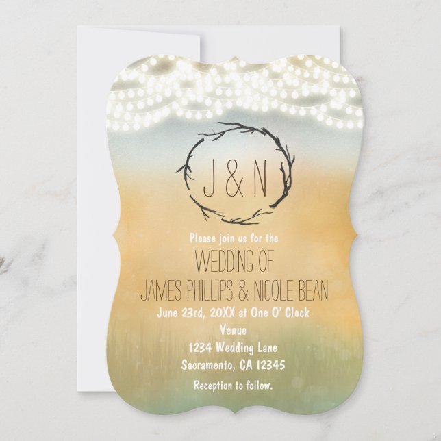 Rustika bröllopsinbjudningar med krans och ljus inbjudningar (Framsida)