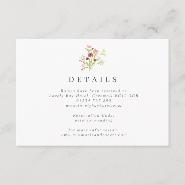 Rustika bröllopsinbjudskort med vilda blommor tilläggskort (Framsida)