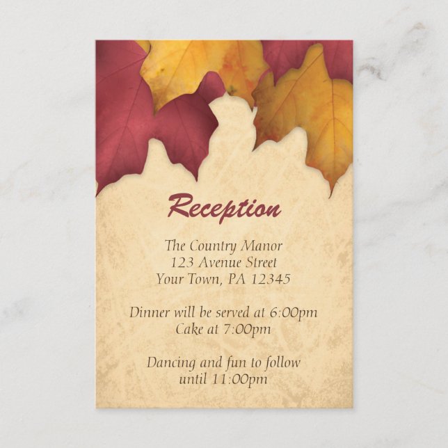 Rustika bröllopskort i burgunderguld och hösttoner tilläggskort (Framsida)