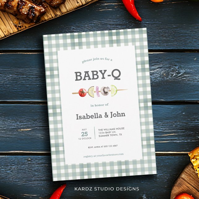 Rustika Bröllopspar Baby Q Grillfest Baby Shower Inbjudningar (This Baby Shower BBQ Invitation is shown in size 5 x 7 in. Other sizes and digital available.)