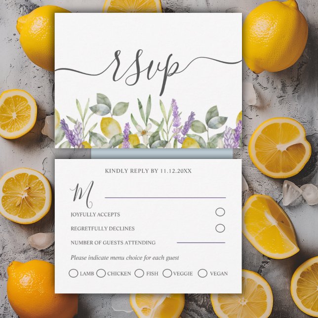 Rustika Bröllopssvar med Citron & Lavendel RSVP OSA Kort (Skapare uppladdad)