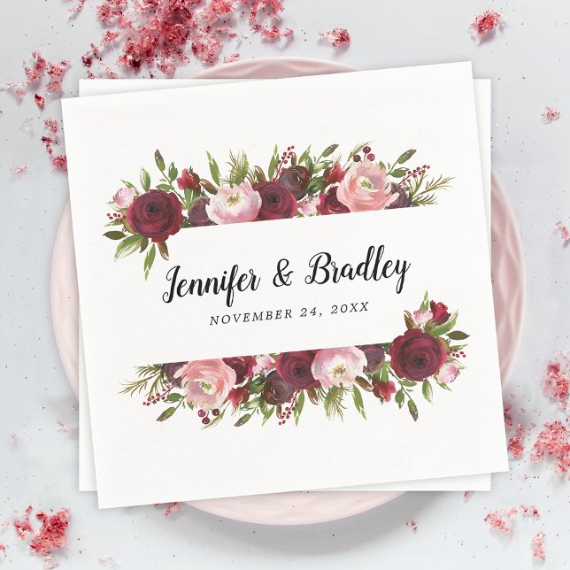 Rustika Brudblommor i Burgundy och Rosaton Pappersservett (Skapare uppladdad)