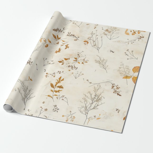 Rustika Bruna Löv Fall Foliage på Kräm Presentpapper (Utrullad)