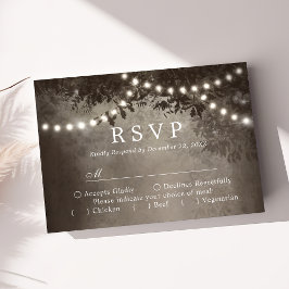 Rustika Bruna Träd Strängljus Bröllop RSVP OSA Kort