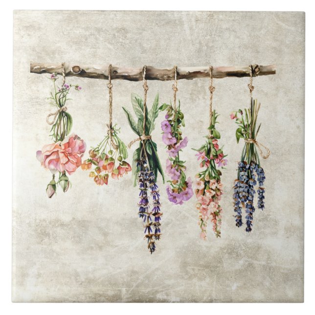 Rustika buketter av torkade blommor kakelplatta (Framsidan)