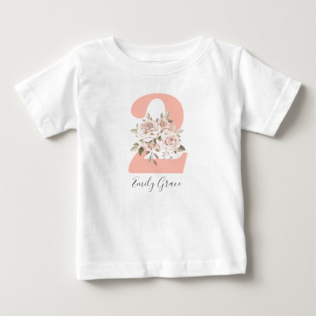 Rustika buketter Shabby Chic Rosor 2-års födelseda T Shirt (Framsida)