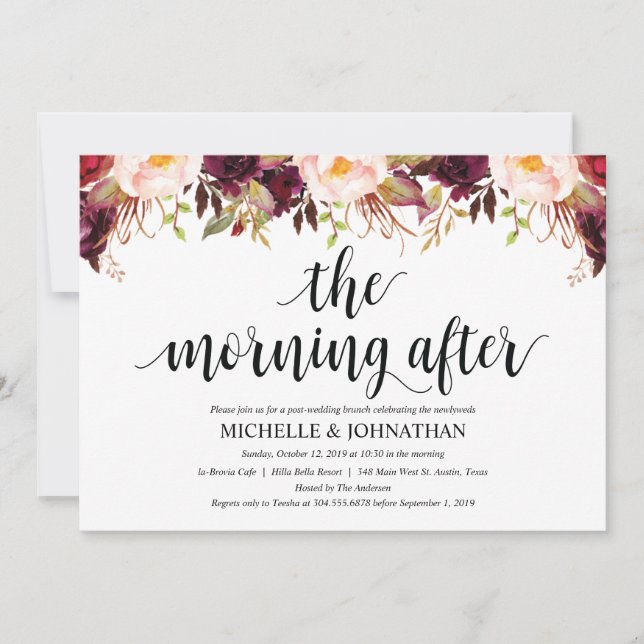 Rustika Burgunderfärgade bröllopskort efter vigsel Inbjudningar (Framsida)