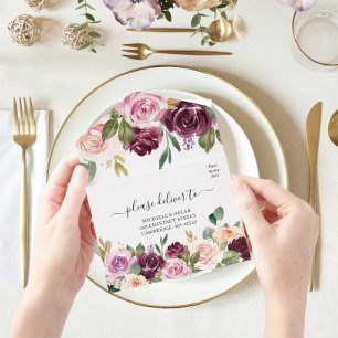 Rustika Burgundy Akvarell Blommor & Guld Droppar