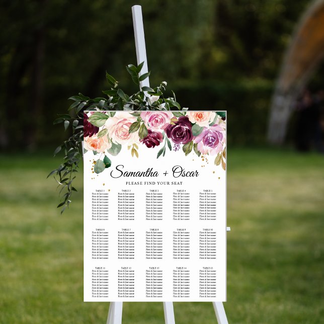 Rustika Burgundy-vattenfärgblommor & Guld droppar Poster (Skapare uppladdad)