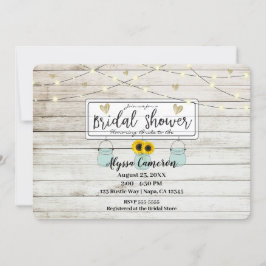 Rustika burkar med solrosor och lampor bröllopsdus inbjudningar