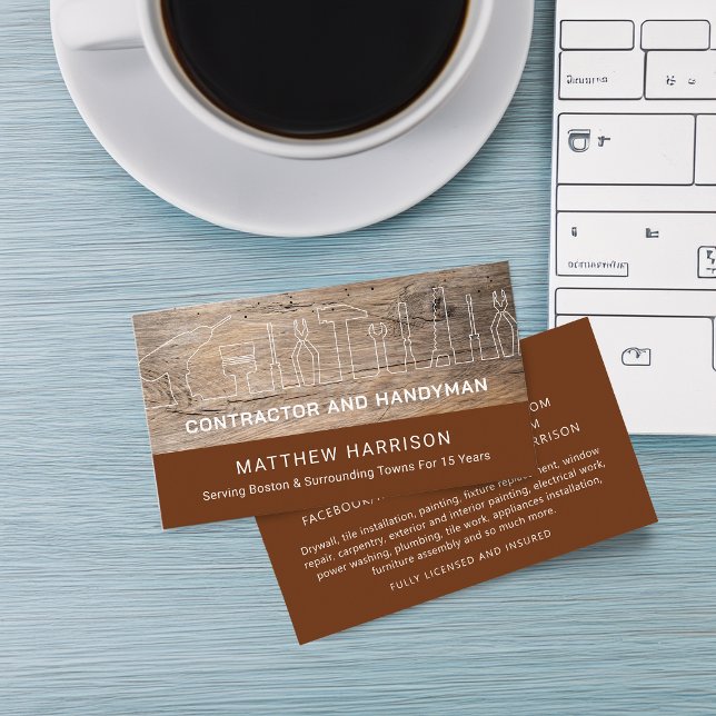 Rustika Byggnadshantverk Verktyg Trä Visitkort (Rustic Construction Handyman Tools Wood Business Card)