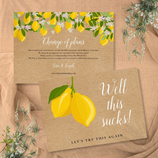 Rustika Citroner Ändrar Datum för Uppskjutet Evene Spara Datumet (Rustic Lemons Change The Date Postponed Event Save The Date)