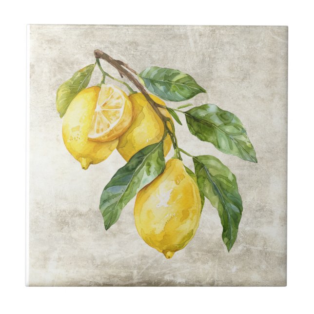 Rustika Citroner Shabby Chic Stuga Keramik Kakelplatta (Framsidan)