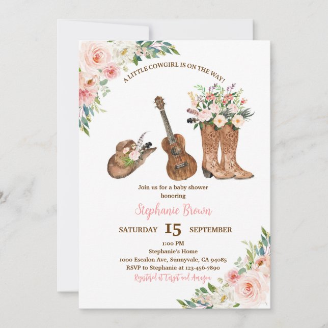 Rustika Cowboy Stövlar Baby Shower Inbjudningar (Framsida)