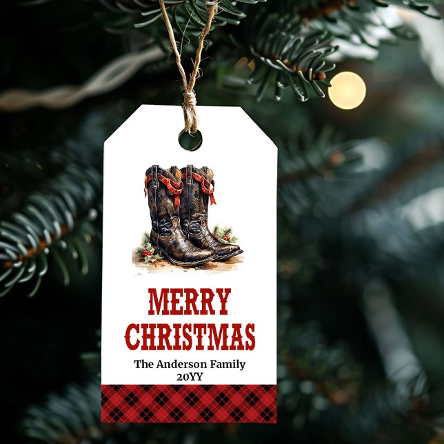 Rustika cowboy-stövlar presentkort röd grön redige presentetikett (Rustic cowboy boots gift tag red green editable

)