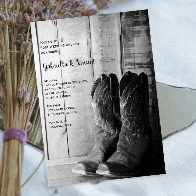 Rustika Cowboy Stövlar Västerländsk Brunch Efter B Inbjudningar (Skapare uppladdad)