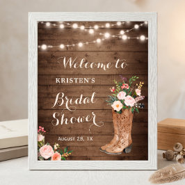 Rustika Cowgirlstövlar Blommig Bröllopsfest Poster