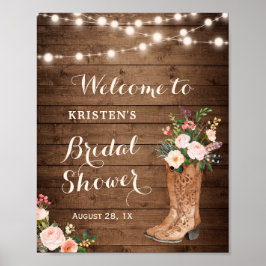 Rustika cowgirlstövlar blommiga ljus bröllopsdusch poster