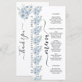 rustika dammiga blå akvarellblommor & blad meny