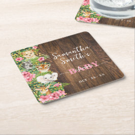 Rustika dekorationer för baby shower med safari-dj underlägg papper kvadrat