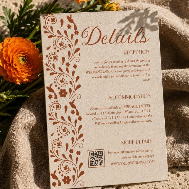 Rustika detaljer för bröllop med blommotiv QR-kod Tilläggskort (Skapare uppladdad)