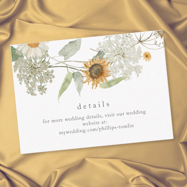 Rustika detaljer för solros- och vildblomsbröllop tilläggskort (Rustic Floral Sunflower Wildflower Wedding Details Enclosure Card)
