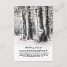 Rustika detaljer från vinterbröllop med träd och s