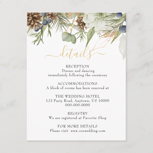 Rustika detaljer i skogsgrönska och kottar tilläggskort (Framsida)