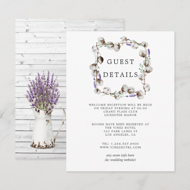 Rustika detaljer till bröllagsgäster i bomullslave tilläggskort (Fram/baksida)