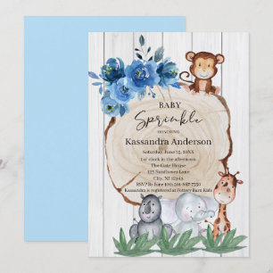 Rustika djur från djungeln Rodnad Blommig Babyfira Inbjudningar