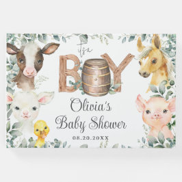 Rustika Djur På Bondgård Grönska Pojke Baby Shower Gästböcker