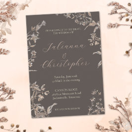 Rustika Eleganta Vildblommor Mocha Script Bröllop Inbjudningar