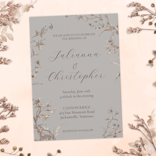 Rustika Eleganta Vildblommor Script Bröllop Inbjudningar (Skapare uppladdad)