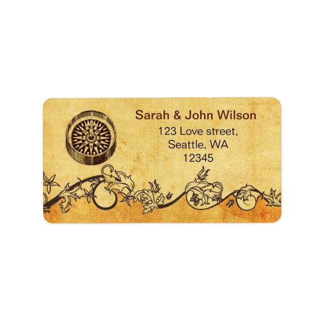 rustika etiketter för bröllopsadress med kompass adressetikett (Framsidan)