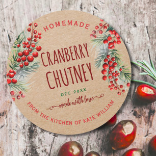 Rustika Etiketter för Krukus Cranberry Chutney Jul