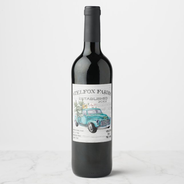 Rustika Etiketter för Vin på Blå Bondbil (Framsida)