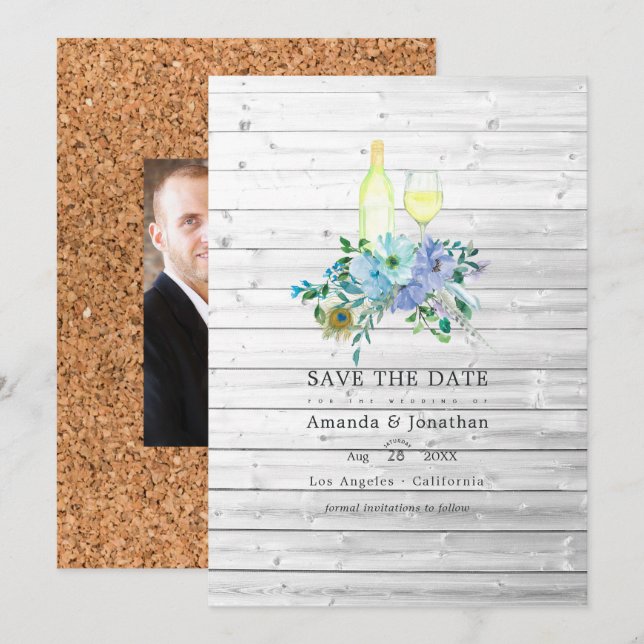 Rustika fotografering av vinprovning i boho-stil m spara datumet (Fram/baksida)